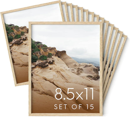 Haus and Hues 8.5x11 Natural Oak Wood Picture Frames Set of 15 - Premium Bulk Picture Frames 8.5x11 Bundle - Elegant Gallery Wall Frame Set for Posters, Art Display - Ideal for Wall Decor in Home &
