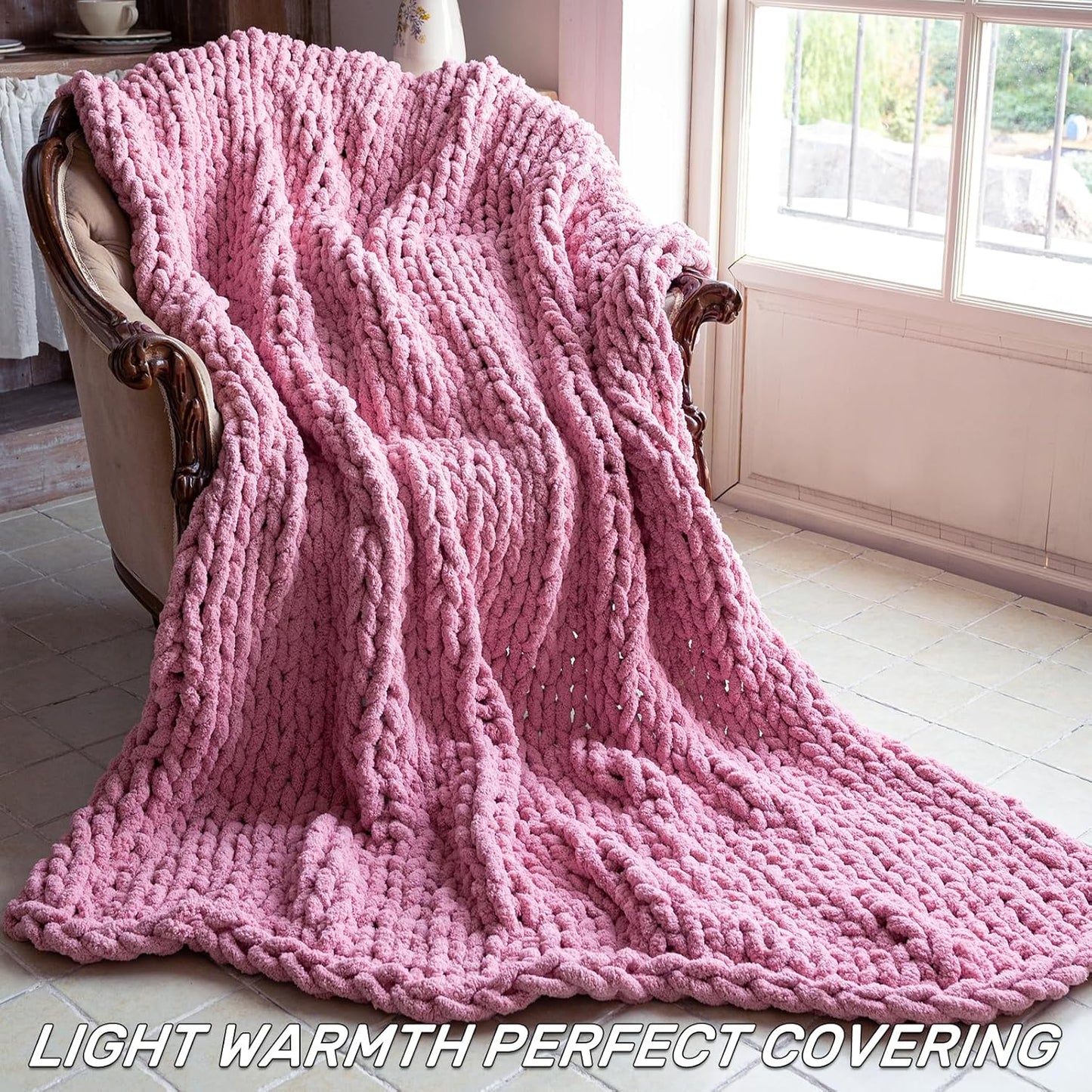 Chunky Knit Blanket - Luxury Soft Cozy 40 * 50 Throw Blanket,100% Woven Blanket Rope Knot Throw Blanket for Couch, Sofa, Home Decor, Gift - Machine Washable（Pink）