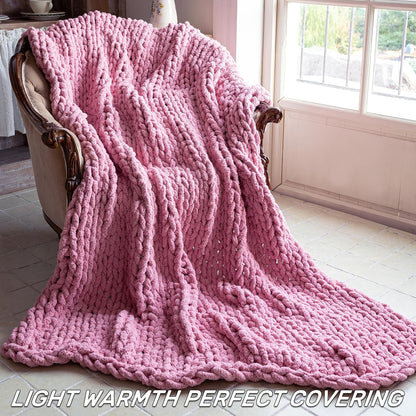 Chunky Knit Blanket - Luxury Soft Cozy 40 * 50 Throw Blanket,100% Woven Blanket Rope Knot Throw Blanket for Couch, Sofa, Home Decor, Gift - Machine Washable（Pink）
