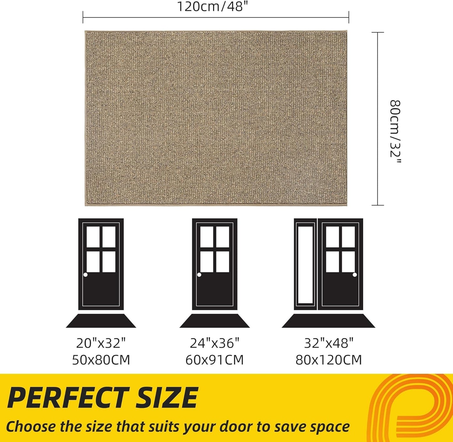 JSEI Dirt Trapper Door Mat 32"x48" Non-Slip Washable Entrance Mat, Dog Doormats, Absorbent & Fade-Resistant Floor Mats, Low Profile Welcome Mats for Entryway, Front Door, and Inside Entrance, Beige