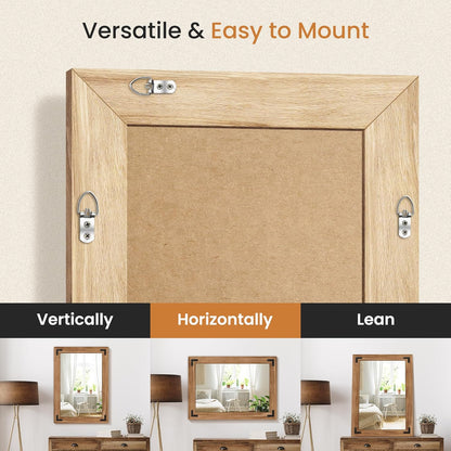 Bathroom Mirror for Wall with Wooden Frame, 20"x28" Solid Wood Vanity Mirror for Farmhouse, Bathroom, Bedroom, Vertical or Horizontal Hanging