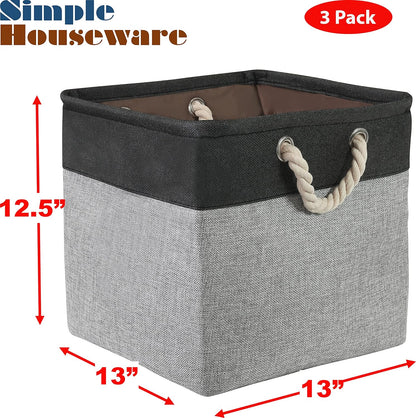 SIMPLE HOUSEWARE Fabric Storage Cubes, 13" x 13" Storage Bin, 3 Pack, Dark Gray