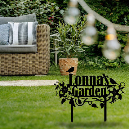 Personalized Flower and Bird Metal Garden Stake, Bird Garden Sign, Custom Flower Yard Decor, Mom's Garden Gift, Gardener Family Name Sign, Patio Home Gift, Yard Art, Housewarming Gift