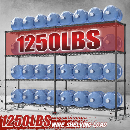 REIBII 69.8" W Storage Shelves 1250LBS Wire Shelving Unit 4 Tier Metal Shelving for Storage Rack Shelves Adjustable Heavy Duty Garage Shelf Pantry Shelves Kitchen Shelving, 69.8"Wx15.8"Dx62.9"H,Black