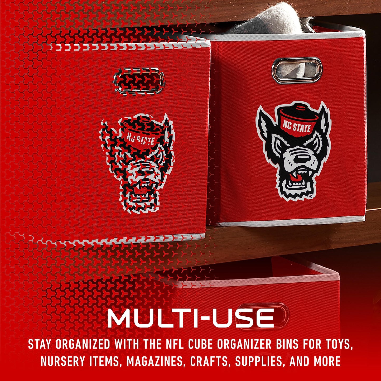 Franklin Sports NC State Wolfpack Collapsible Storage Bin-Made to Fit Storage Bin Organizers-10.5"