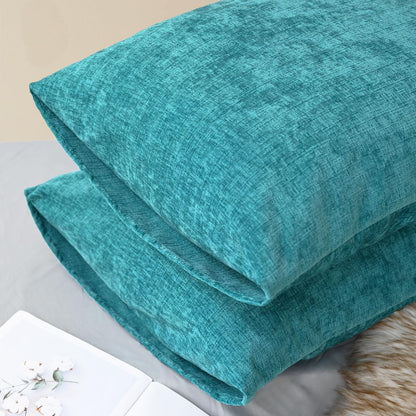 CaliTime Throw Pillow Covers Decorative 20 X 26 Inches Pack of 2 Cozy Chenille Standard Pillow Shams Cases for Couch Sofa Bed Living Room Home Lake Blue