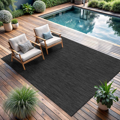 CAMILSON Outdoor Rug 8x10 Modern Area Rugs for Indoor and Outdoor Patios and Porches - Waterproof, Washable, Non-Shedding, Easy-to-Clean Outside Carpet (8 x 10, Solid - Dark Gray)