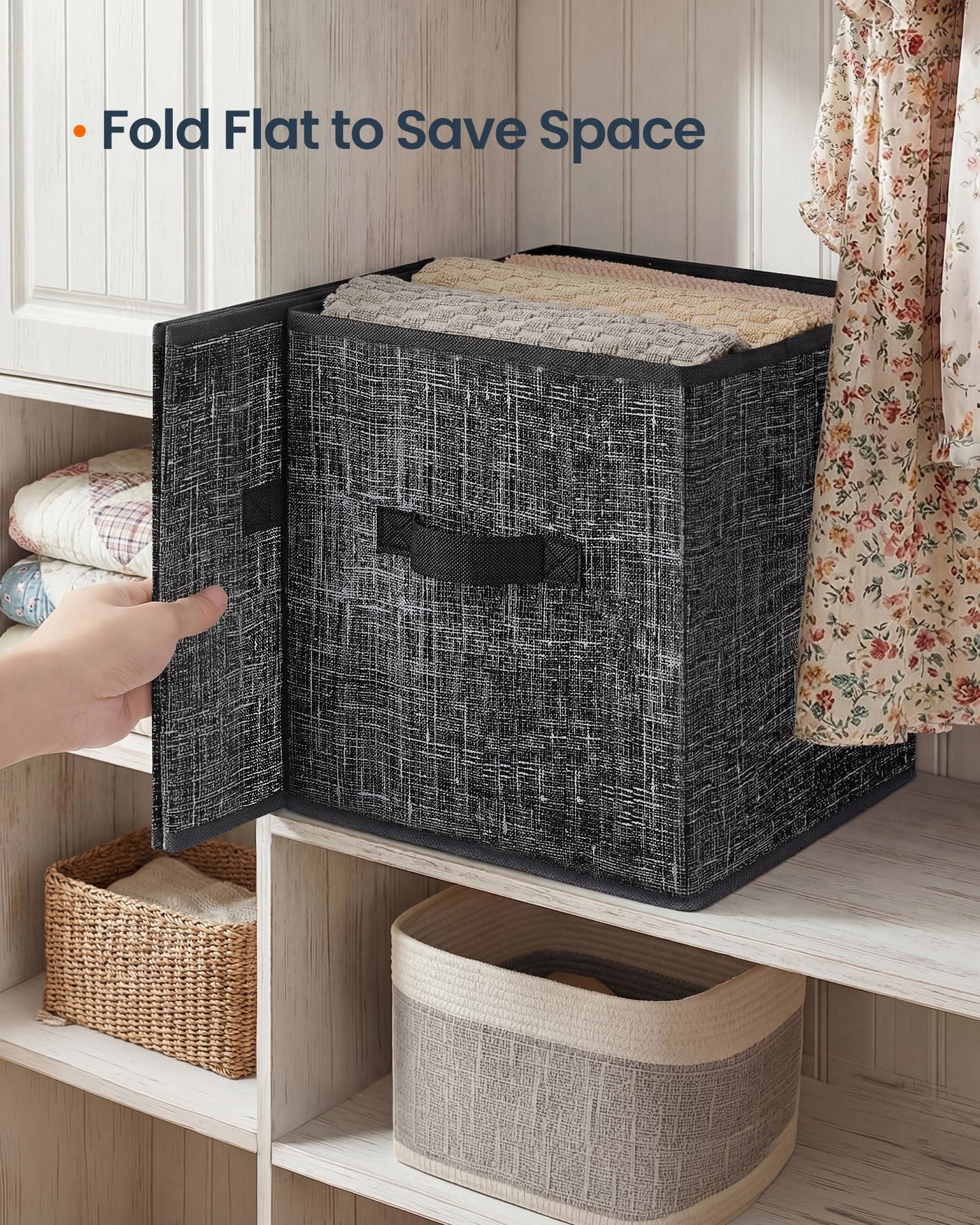 SONGMICS HOME Foldable Storage Cubes Set of 10, Fabric Shelf Organizer Bins with Handles, Closet
