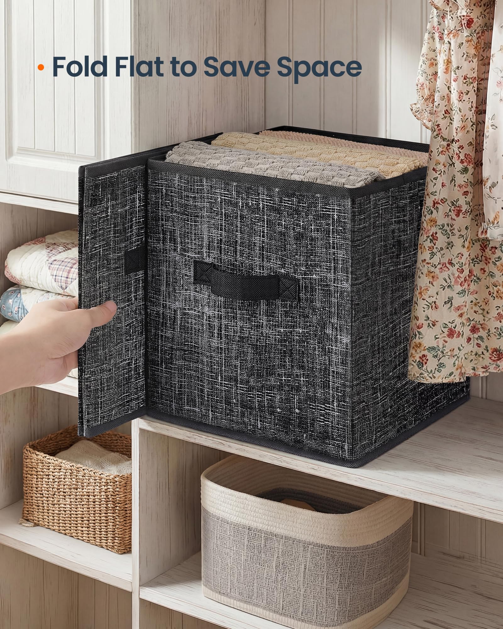 SONGMICS HOME Foldable Storage Cubes Set of 10, Fabric Shelf Organizer Bins with Handles, Closet