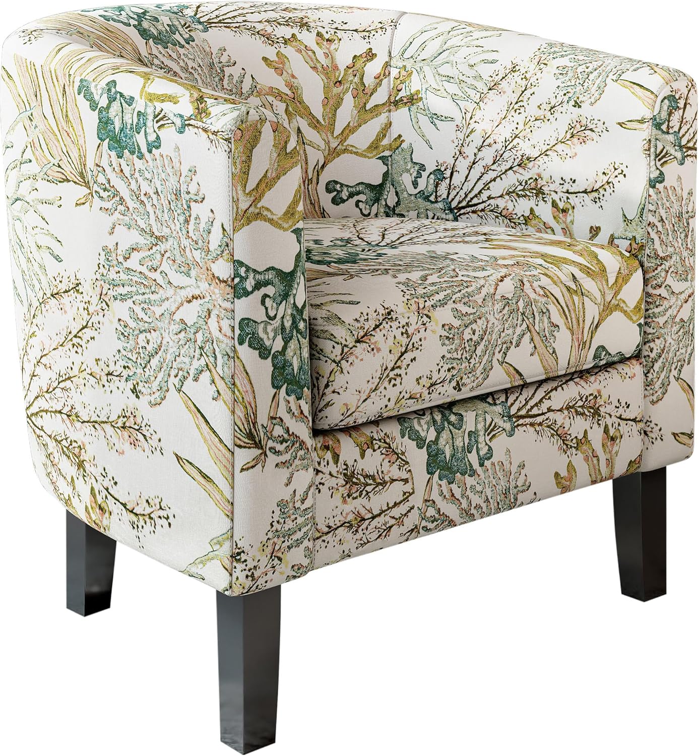 BELLEZE Living Room Chair, Linen Round Accent Barrel Chair, Club Tub Sofa Chair for Bedroom, Corner Chair with Flared Legs and Cozy Soft Padding - Highland (Green Coral)