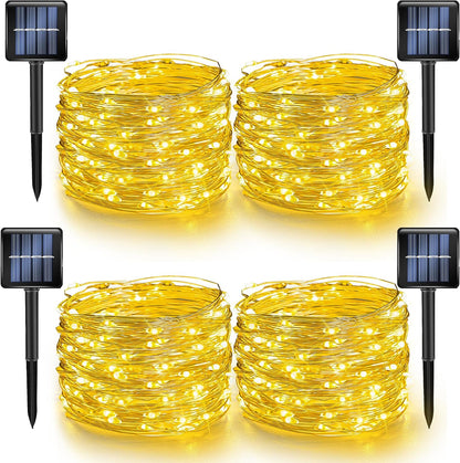 Dazzle Bright 4 Pack Solar String Lights Outdoor, Total 160FT 480LED Solar Powered Waterproof Fairy Lights 8 Modes, Silver Wire Lights for Christmas Patio Party Tree Yard Decoration (Warm White)