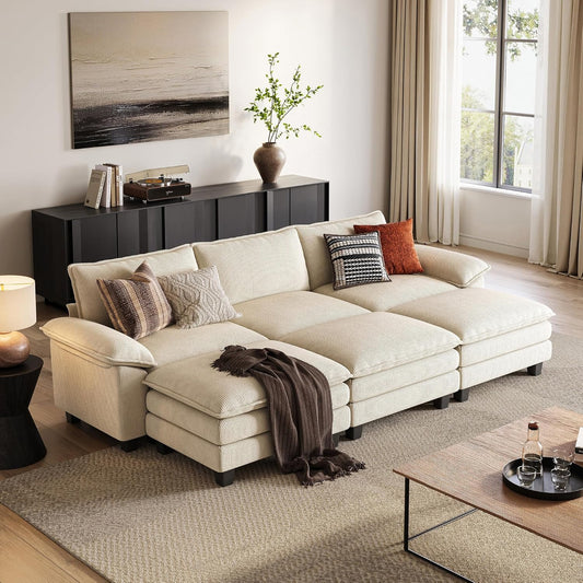 LINSY HOME Modular Sectional Sofa - 123'' Oversized Sleeper Sofa Cloud Couch Corduroy Sofa Bed with