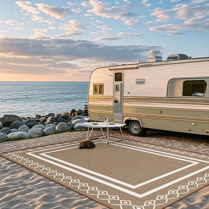 Outdoor Patio Rug, Outside Rectangular Carpet, Moroccan Geometric Rugs, Washable Large Indoor Outdoor Rug Mats for RV, Picnic, Backyard, Deck, Balcony, Porch, Beach 5'x8'