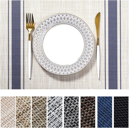 LEXMORE PlaceMats Set of 12 Vinyl/Plastic Woven Place Mats for Kitchen Table Indoor/Outdoor Washable PlaceMat Wipeable Dining Table Mats(Blue Skyline)