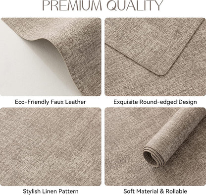 Romanstile Vinyl Placemats Set of 12-12 X 18 Inch - Heat Resistant Place Mats 100% Waterproof Oilproof Wipeable Reversible Faux Leather Table Mats for Kitchen/Dining/Party/Outdoor, Khaki