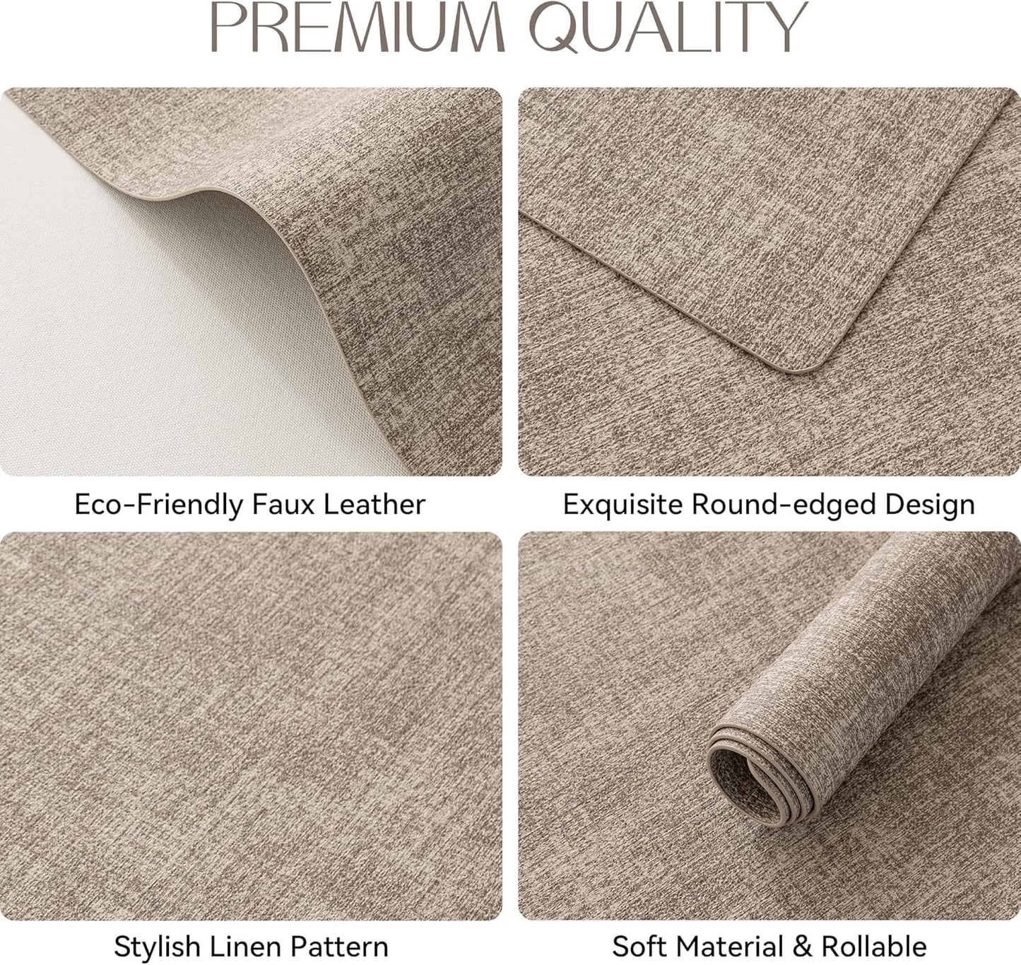 Romanstile Vinyl Placemats Set of 8-12 X 18 Inch - Heat Resistant Place Mats 100% Waterproof Oilproof Wipeable Reversible Faux Leather Table Mats for Kitchen/Dining/Party/Outdoor, Khaki