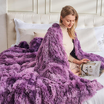 GONAAP Fuzzy Faux Fur Throw Blanket Twin Size Tie-dye Violet Purple Super Soft Cozy Plush Fuzzy Shaggy Blanket for Couch Sofa Bed (Tie-dye Violet Purple, Twin(60"x80"))