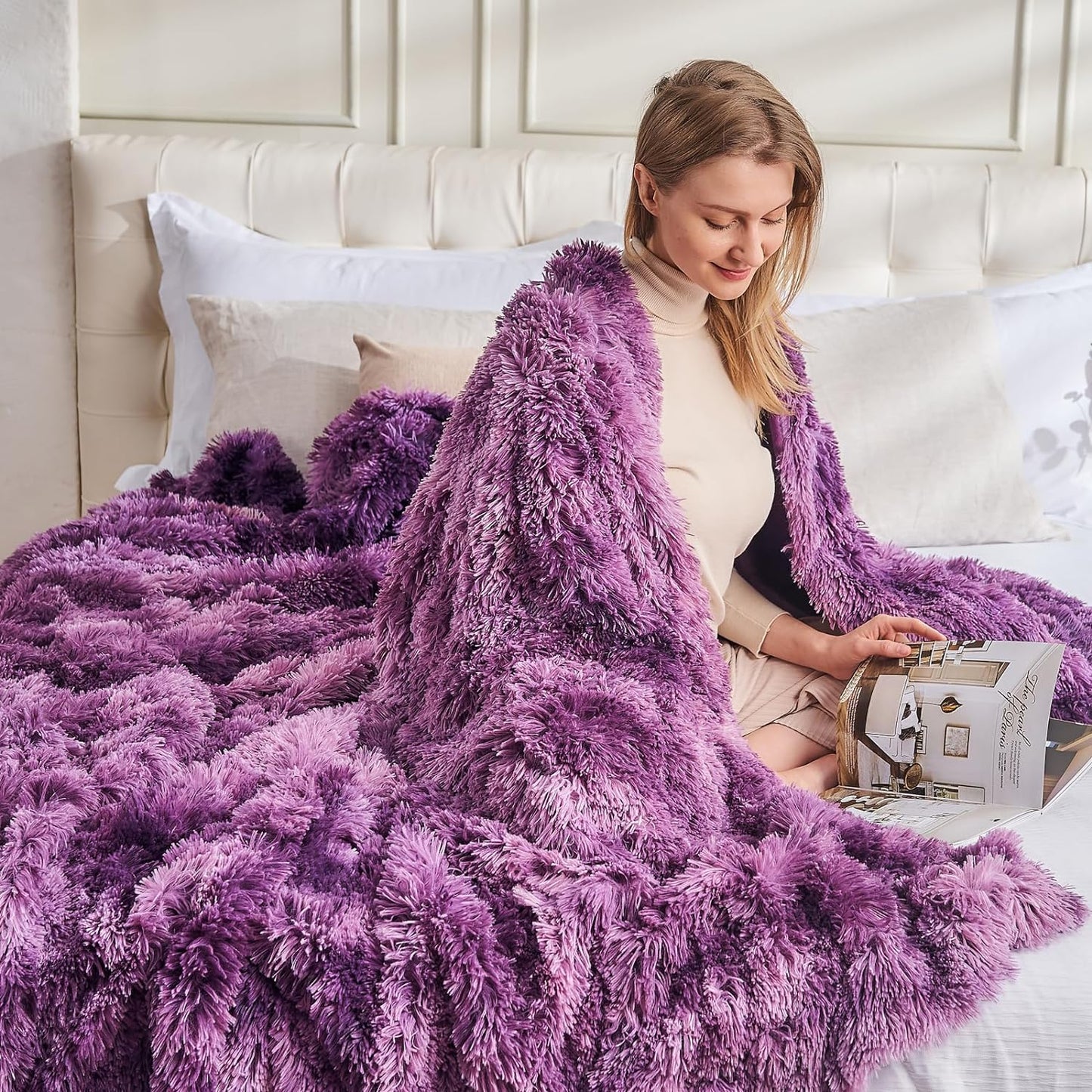 GONAAP Fuzzy Faux Fur Throw Blanket Tie-dye Violet Purple Super Soft Cozy Plush Fuzzy Shaggy Blanket for Couch Sofa Bed (Tie-dye Violet Purple, Throw(50"x60"))