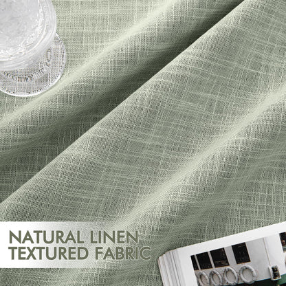 MIULEE Sage Green 100% Blackout Linen Curtains 102 Inch 2 Panels Set Double Sided No Coating Pinch Pleated Back Tab Floor to Ceiling Black Out Thermal Insulated Bedroom Living Room Darkening Drapes