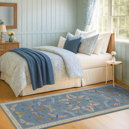 Boho Non Slip Kitchen Rug Runner - 2x6 Blue Washable Rug for Bathroom, Laundry Room, Hallway, Non Slip with Rubber Backing, Insect Print Unique Runner