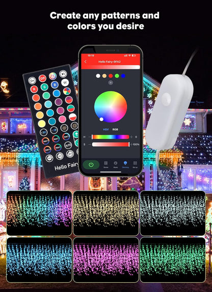 Brightown Smart Icicle Lights for Outside, 33Ft 304 LED RGB Smart Christmas Lights with 58 Preset Modes, App or Remote Control, Music Sync, Memory and Timer Function for Indoor/Outdoor Use