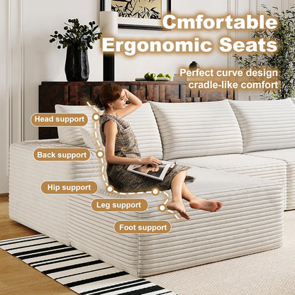 108" Sectional Couches for Living Room Modern Modular Sofa with L-Shape Couchs Upholstered Boneless Couch Deep Seat Sectional Couch with Chaise (White, Left Facing Chaise+2Seaters+1Ottoman)