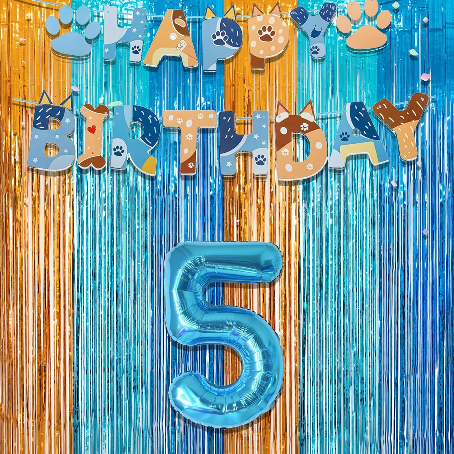 Orange Blue Party Streamers Backdrop - GREATRIL Tinsel Fringe Curtain for Blue Dogs Themed Birthdays Decoration 2 Packs