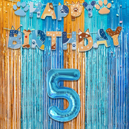 Orange Blue Party Streamers Backdrop - GREATRIL Tinsel Fringe Curtain for Blue Dogs Themed Birthdays Decoration 2 Packs