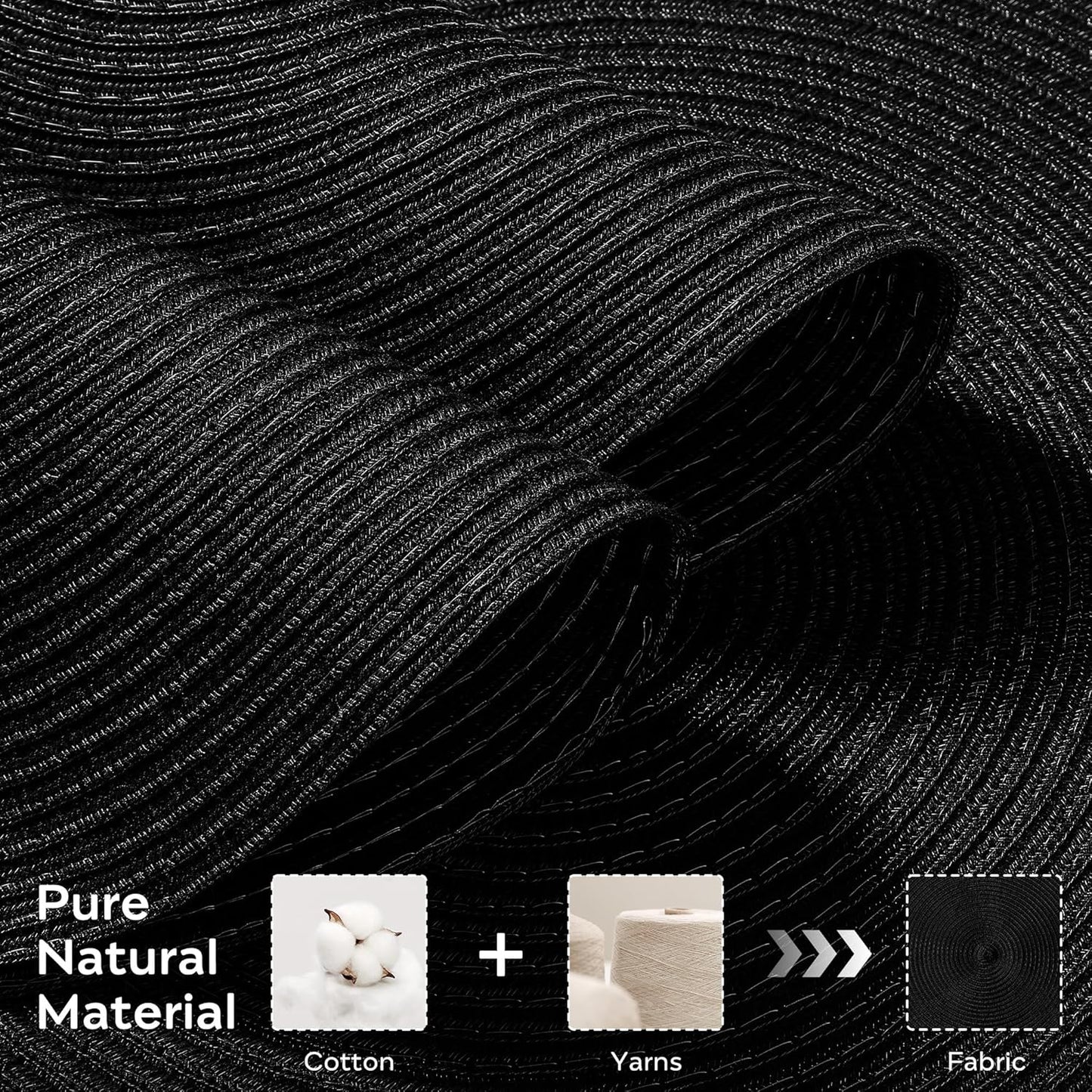 Leetaltree Round Placemats Heat and Slip Resistant Cotton Table Mats, Washable Bohemian Placemats for Dining Tables (Black, Set of 12)