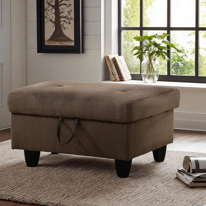 Ottoman Rectangular Storage Ottoman Bench, Flannel Footrest Stool Footstool with Lid for Living Room, Bedroom, Entryway, Dark Brown, 28.5"x19"x17.5"