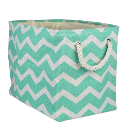 DII Polyester Container with Handles, Chevron Storage Bin, Large, Aqua