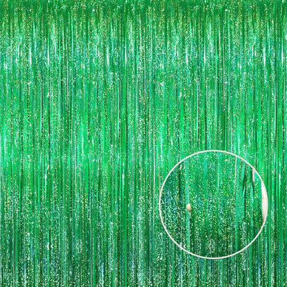 GOER 3.2 ft x 8.2 ft Metallic Tinsel Foil Fringe Curtains Party Photo Backdrop Party Streamers for Birthday,Graduation,New Year Eve Decorations Wedding Decor(5 Packs,Shiny Green)