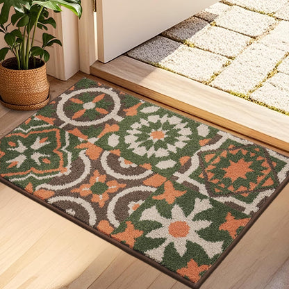 BEQHAUSE Dirt Trapper Door Mat 20" x 32", Non-Slip Entryway Rugs Washable, Floor Mat Stain Resistant and Absorbent Welcome Mat for Front Back Door, Muddy Wet Shoes & Paws, Boho Geometric Floral