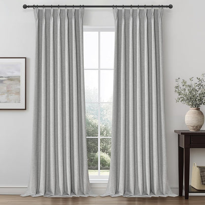 Gray 120 Inch Extra Long Curtains for Living Room 2 Panels Set, Memory Trained Pinch Pleated Blackout Lux Decor Window Drapes Energy Efficient Privacy Curtain 120 Inches for Bedroom(Linen Grey)