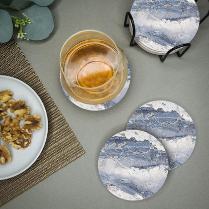 Emerson Essentials Coasters for Drinks Absorbent with Holder, Set of 6, Cork Bottom Ceramic Stone Marble Style for Wooden Coffee Bar Tables, Glass Tabletop Non Slip, Natural Stone