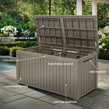 YITAHOME 180 Gallon Large Outdoor Storage XL Deck Box w/Divider for Patio Furniture,Outdoor Cushions, Garden Tools, Sports Equipment and Pool Supplies, Waterproof, Resin, Lockable, Taupe