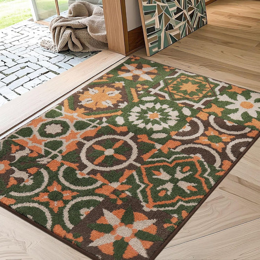 BEQHAUSE Dirt Trapper Door Mat 32" x 48", Non-Slip Entryway Rugs Washable, Floor Mat Stain Resistant and Absorbent Welcome Mat for Front Back Door, Muddy Wet Shoes & Paws, Boho Geometric Floral