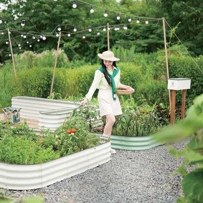 DaisyVibe Raised Garden Bed Kit, Planter Raised Garden Boxes Outdoor, Oval Large Metal Raised Garden Beds for Vegetables Flowers (White, 8ftx2ftx1ft)