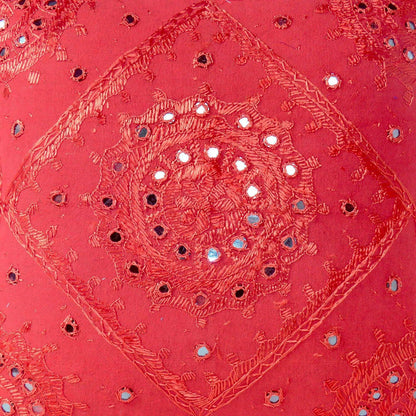 Eyes of India Embroidered Decorative Boho Throw Pillow Cover with Mirrors, Handmade Bohemian Accent Cushion Case for Sofa Couch Bedroom Living Room (Red, 16" x 16")
