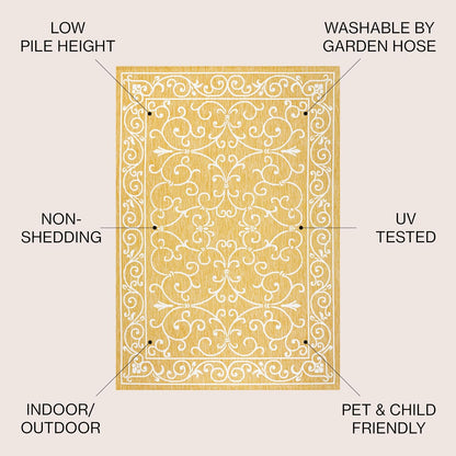 JONATHAN Y Vintage Filigree Indoor Outdoor Area Rug 4X6 Yellow/Cream, Charleston Textured Weave for Backyard, Patio, Porch, Easy-Cleaning, High Traffic, Pet-Friendly, Non-Shedding (SMB106L-4)