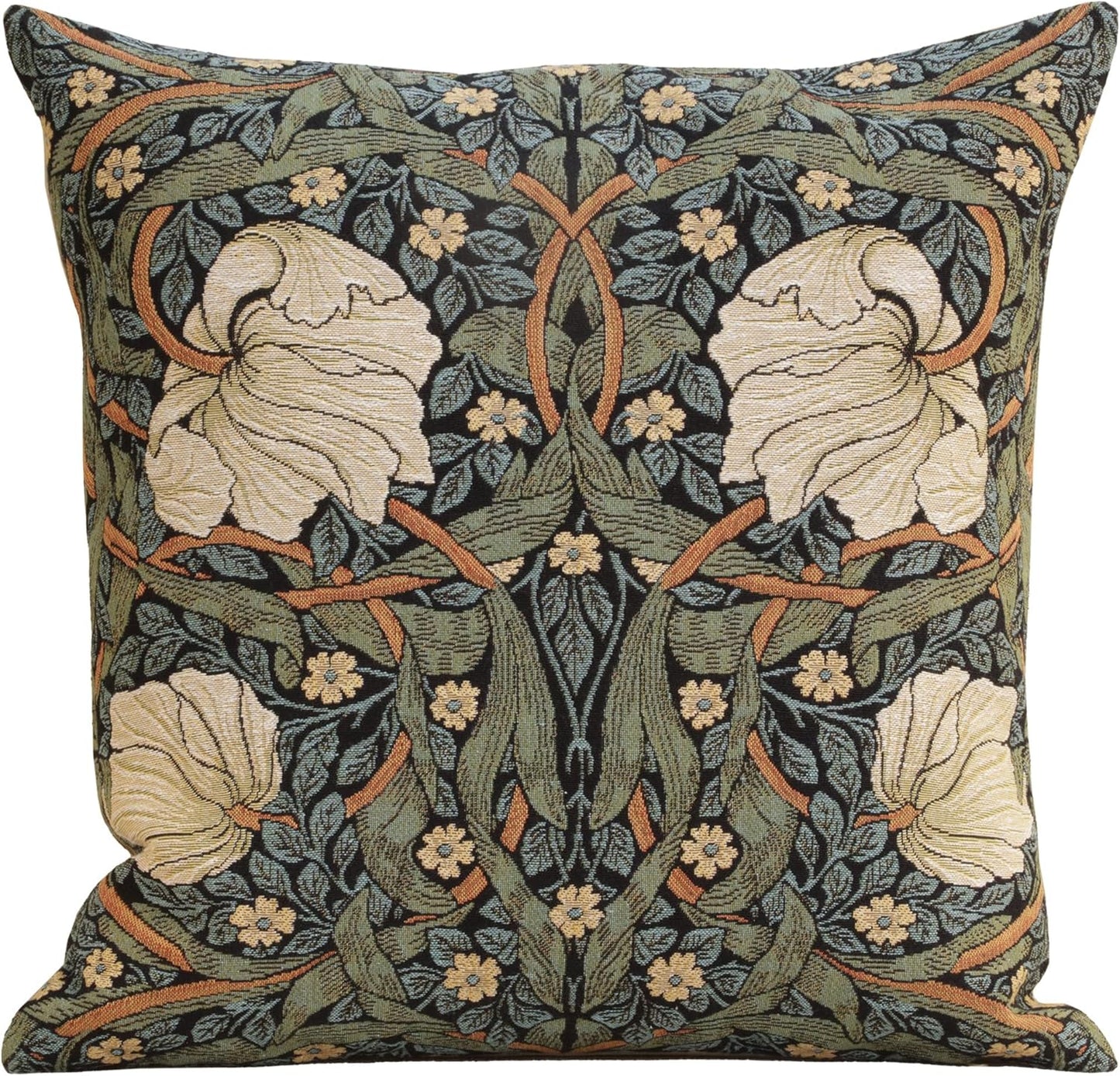 Charlotte Home Furnishings Pimpernel Blue Green Floral Throw Pillow Cover 18” x 18” – Double-Sided Tapestry Cushion Cover for Sofa, Couch, or Bed | 100% Cotton European Jacquard Woven