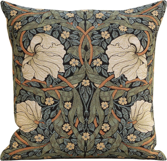 Charlotte Home Furnishings Pimpernel Blue Green Floral Throw Pillow Cover 18” x 18” – Double-Sided Tapestry Cushion Cover for Sofa, Couch, or Bed | 100% Cotton European Jacquard Woven