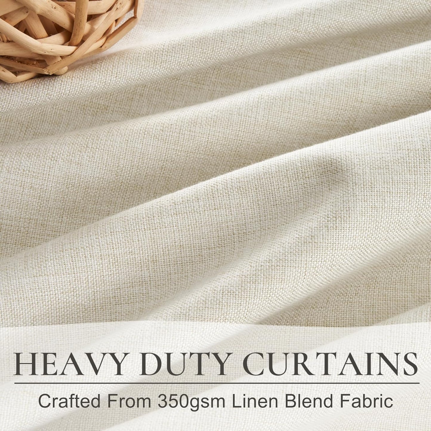Pinch Pleat Cream Linen 102 Inch Long Curtains for Dining Room 2 Panels Set, Neutral Blackout Viral Curtain with Hooks Rings Back Tab for Office/Sunroom Privacy Thermal Drapes 40" W x 102" L