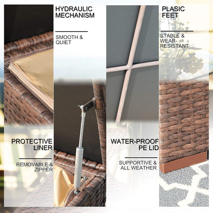 Super Patio Wicker Outdoor Patio Storage Box Waterproof, Rattan Storage Bin Deck Box for Cushions, Garden Tools, 88 Gallon, Brown