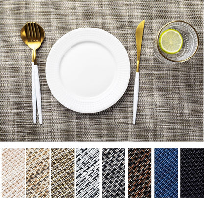 LEXMORE Placemats Set of 4 Vinyl/Plastic Woven Place Mats for Kitchen Table Indoor/Outdoor Washable Placemat Wipeable Dining Table Mats(Cappuccino)