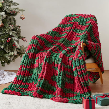 Chunky Knit Throw Blanket, 50''*60'' Knitted Throw Chenille Yarn for Bed Couch, Handmade Stripe Crochet Big Thick Blanket, Machine Washable Cute Comfy Blanket for Home Decor