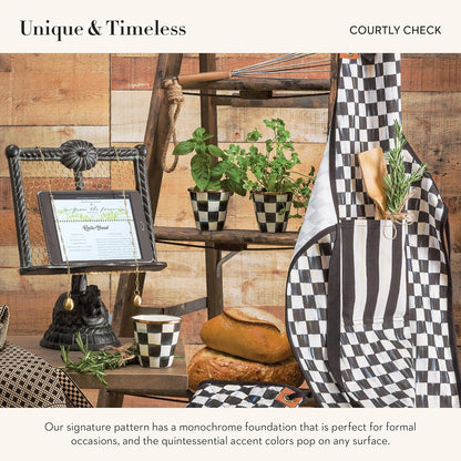 MACKENZIE-CHILDS Enamel Herb Pots, Small Plant Pots for Herbs or Flowers, Set of 3, Black-and-White Courtly Check