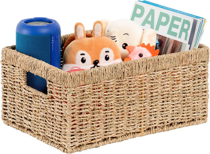 CENBOSS Wicker Baskets (Large, Seagrass, 1PC) Rattan Storage Baskets for Shelves, Woven Seagrass Holder