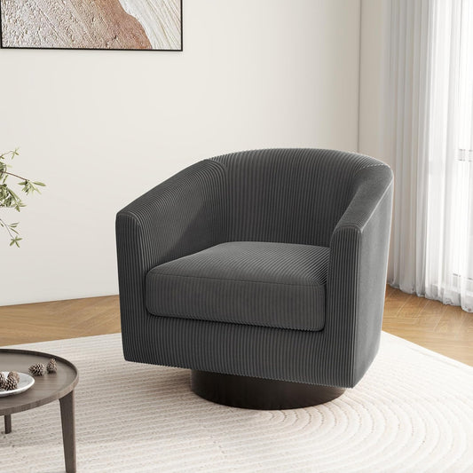 Swivel Barrel Accent Chair, Modern Round Corduroy Fabric Arm Chair for Living Room, Bedroom, Comfy