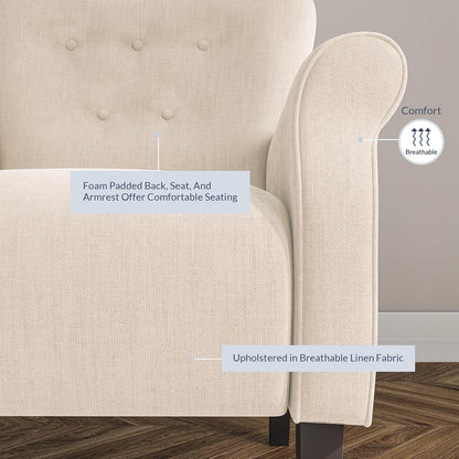 BELLEZE Modern Accent Chair, High Back Armchair, Upholstered Wingback Side Chair, Padded Single Sofa with Wooden Legs for Living Room, Bedroom - Beige